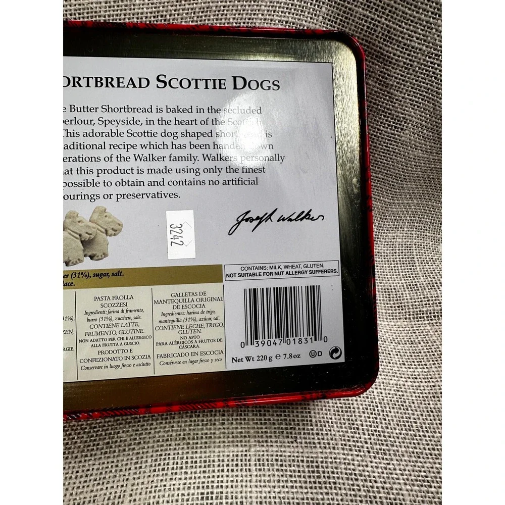 Walkers Shortbread Scottie Dog Tin Red Tartan Plaid Embossed Metal‎ Collectible